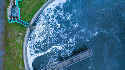Aerial view of a water treatment tank